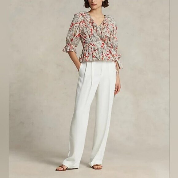 Polo Ralph Lauren Ruffled Floral Cotton Wrap Top Size XXS NWT - Picture 8 of 12